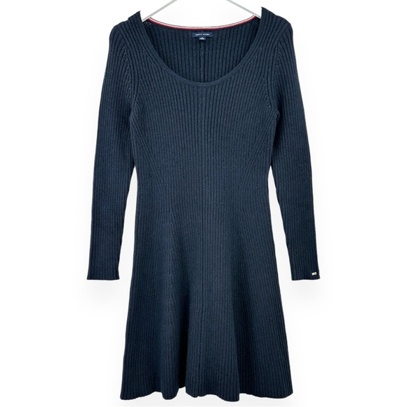 Tommy Hilfiger Dresses & Skirts - Tommy Hilfiger Navy Blue Knit Preppy Long Sleeve Knit Midi Dress sz S